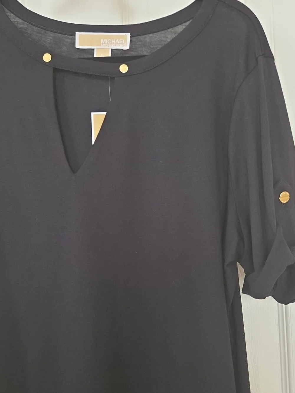 NWT -Michael Kors Black Short-Sleeve Top with Gold Details